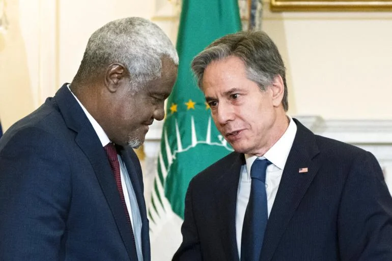 Le secrétaire d'Etat américain, Antony Blinken et le président de l'Union africaine, Moussa Faki Mahamat