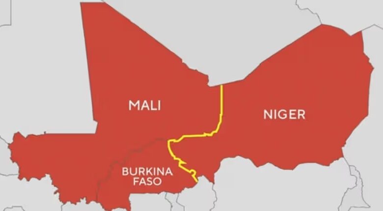 Une carte représentant le Niger, le Mali et le Burkina Faso