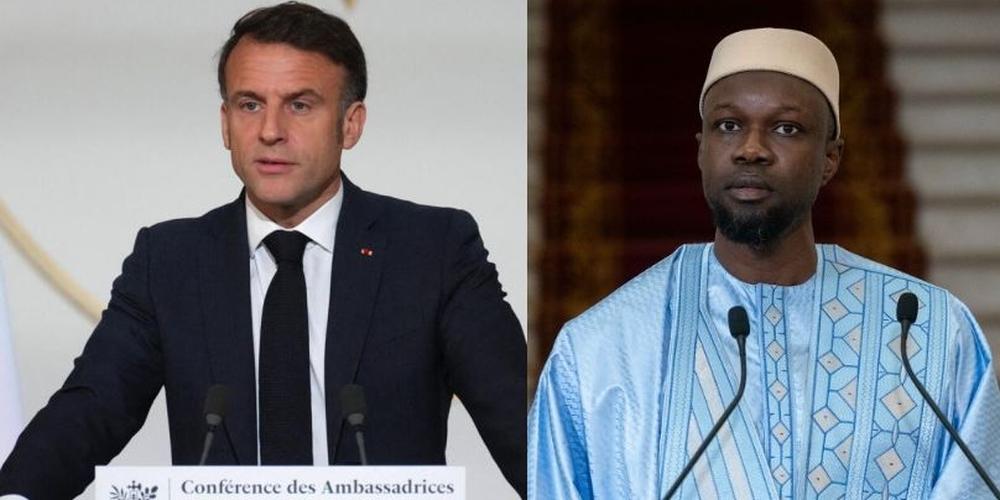 Le président français Emmanuel Macron et le Premier ministre sénégalais Ousmane Sonko